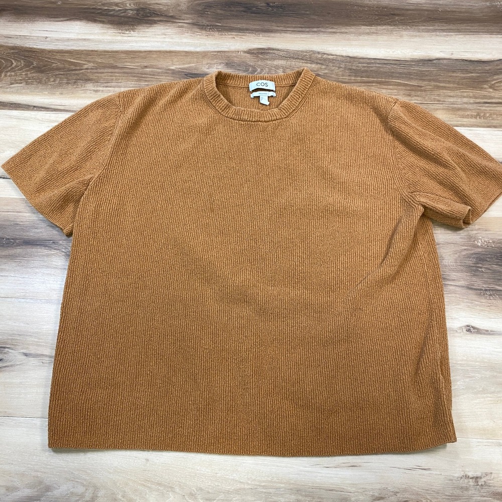 COS Knit Sweater Mens M Oversized Relaxed Fit Cotton Blend Brown Short Sleeve